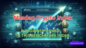 Featured images for 'Nasdaq Crypto Index: A Beginner's Guide' article, showcasing an upward trending graph on a digital display with cryptocurrency symbols like Bitcoin and Ethereum, suggesting growth.