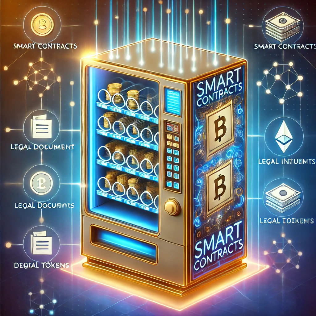 Illustration of smart contracts automating agreements on a blockchain.