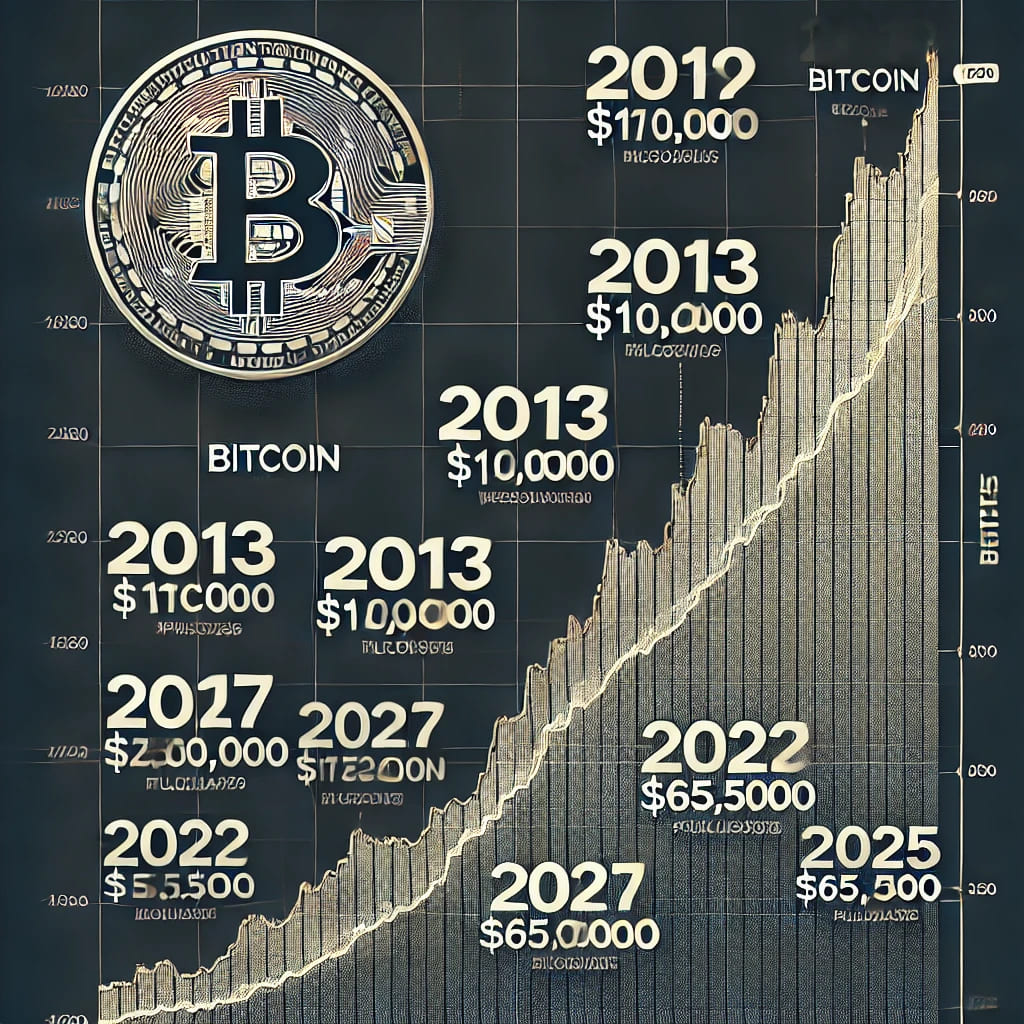 Bitcoin’s price growth from 2010 to 2025.