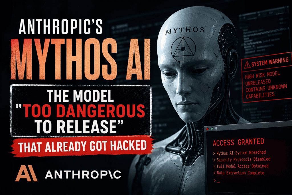 Anthropic Mythos AI dangerous model hacked futuristic robot warning screen