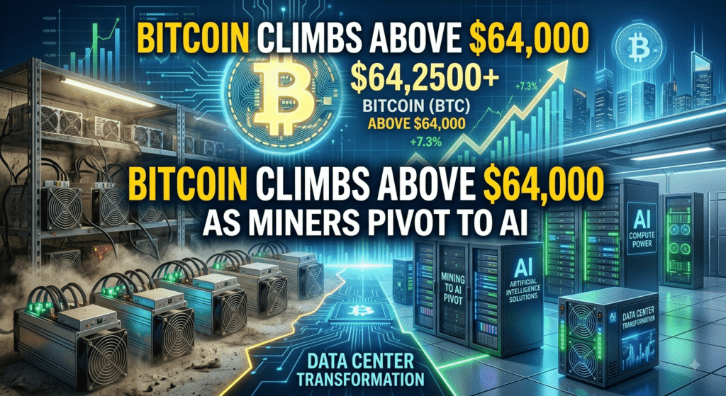 Bitcoin climbs above $64,000 as miners pivot to AI