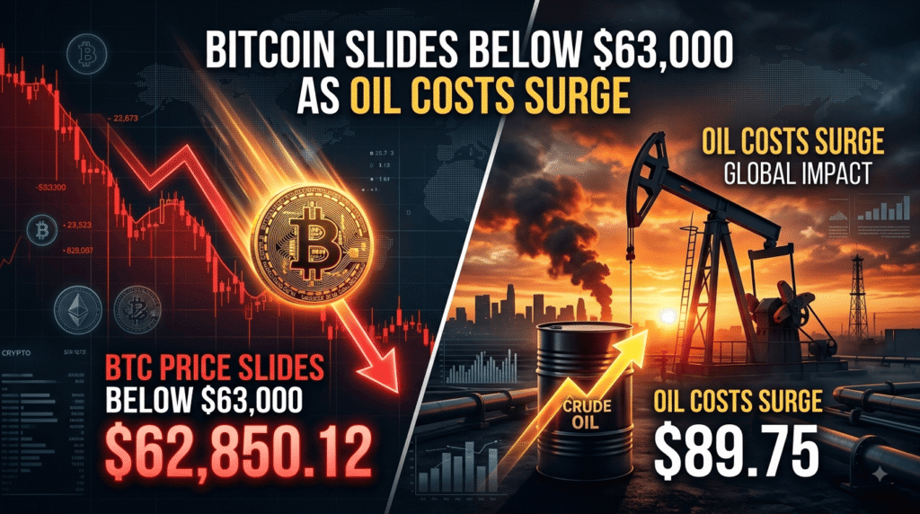 Bitcoin price slides below $63,000 as oil costs surge