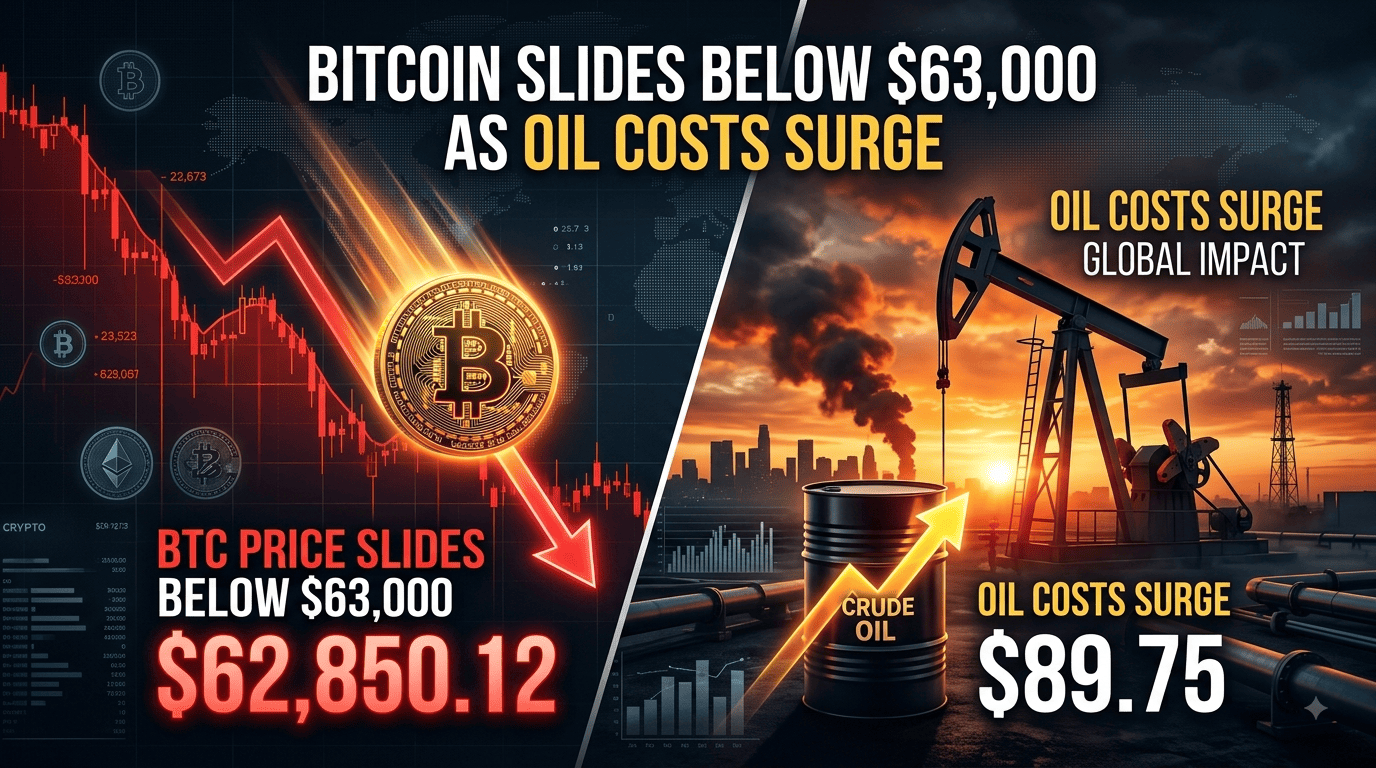 Bitcoin price slides below $63,000 as oil costs surge