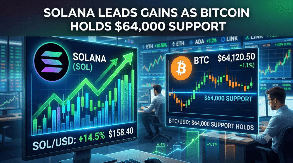 Solana leads gains as Bitcoin holds $64,000 support