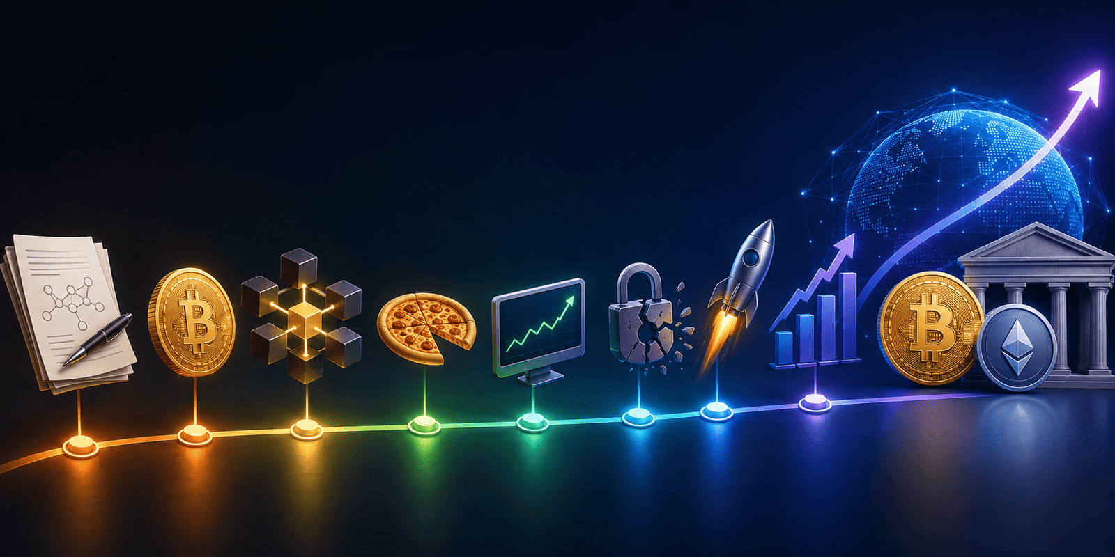 Bitcoin history timeline from 2008 to 2026