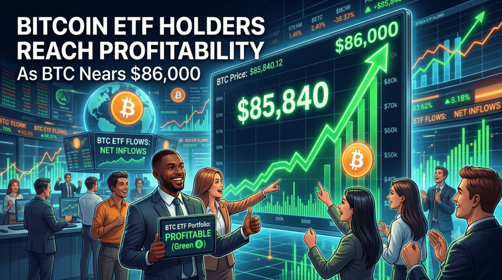 Bitcoin ETF Holders Reach Profitability as BTC Nears $86,000