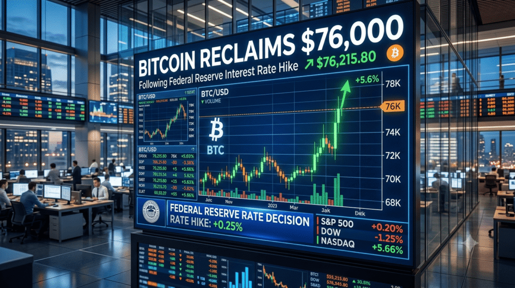 Bitcoin Reclaims $76,000 Following Federal Reserve Interest Rate Hike